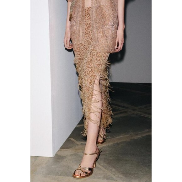 ZARA SEQUIN FEATHER SKIRT - Picture 3 of 10